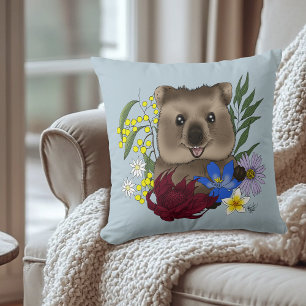 Cojín Decorativo Quokka Feliz Floral Australia Azul