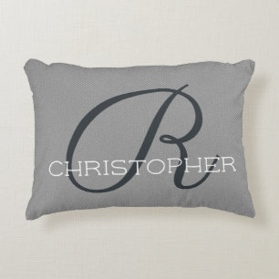 Cojín Decorativo R Inicial Nombre Personalizado Negro Blanco Gris
