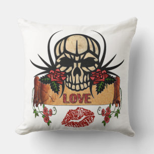 Cojín Decorativo RAB Rockabilly Cráneo Rosas Amor Lápiz Labial