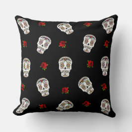 Cojín Decorativo RAB Rockabilly Sugar Skulls Rosas en negro