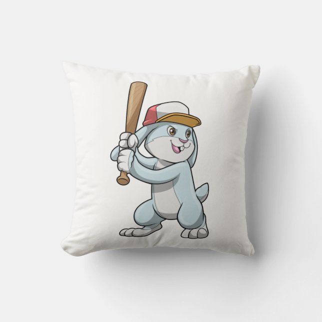 Cojín Decorativo Rabbit at Baseball with Baseball bat (Anverso)