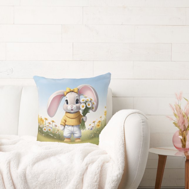 Cojín Decorativo Rabbit holding bouquet of white daisies (Sofá)