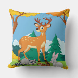 Cojín Decorativo Raccoon Chipmunk Rabbit Deer Fall Landsca