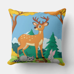 Cojín Decorativo Raccoon Chipmunk Rabbit Deer Fall Landsca