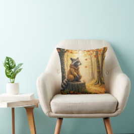 Cojín Decorativo Raccoon de otoño sentado en un árbol