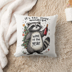 Cojín Decorativo Raccoon del Año el vino más maravilloso