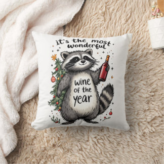 Cojín Decorativo Raccoon del Año el vino más maravilloso