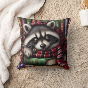Cojín Decorativo Raccoon festivo duerme sobre los libros
