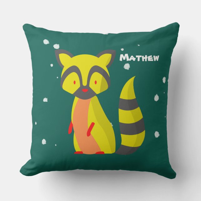 Cojín Decorativo Raccoon monocasco lindo decorado niño verde (Anverso)