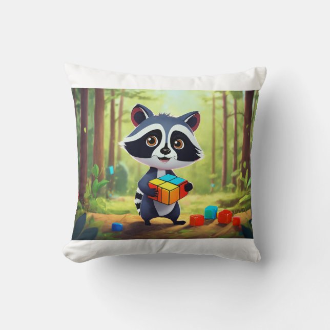 Cojín Decorativo Raccoon Rubik’s Forest Puzzle (Anverso)