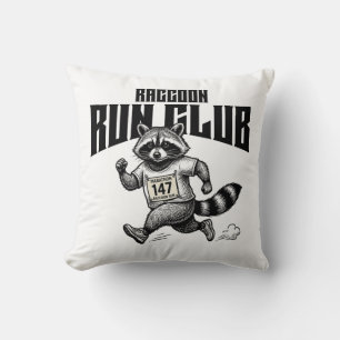 Cojín Decorativo "Raccoon Run Club Maratón Retro Trash Panda Corred