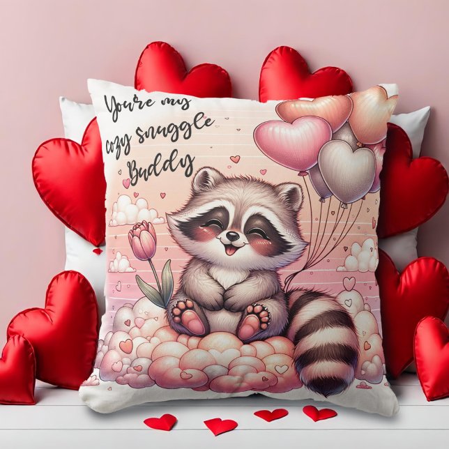 Cojín Decorativo Raccoon Valentines de tulipanes y globos (Subido por el creador)