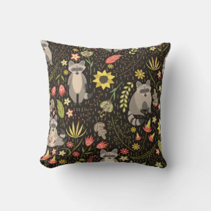 Cojín Decorativo Raccoons Funny Patrón de Ilustracion Vintage