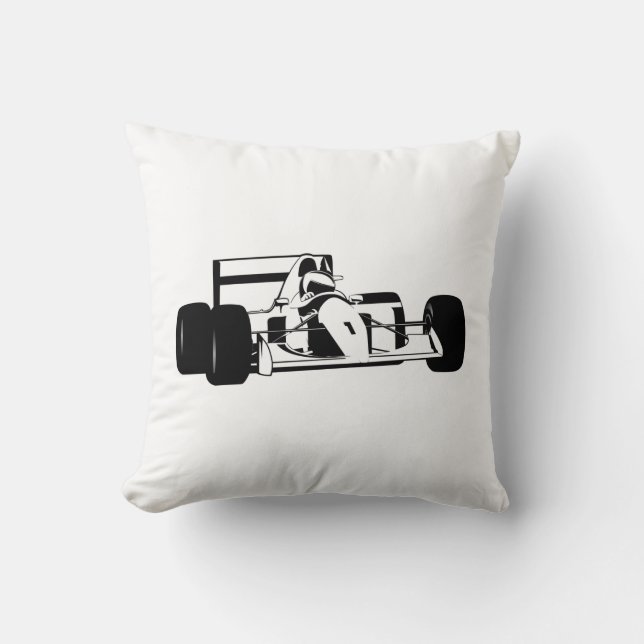 Cojín Decorativo Race Car Silhouette blanco y negro (Anverso)