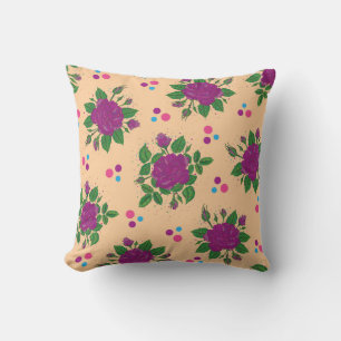 Cojín Decorativo racimos de rosa púrpura con puntos de polka