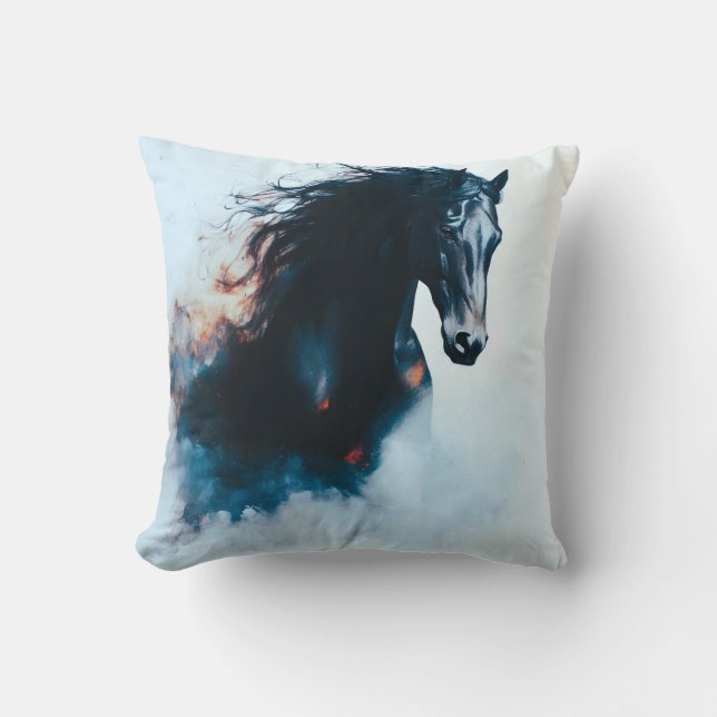 Cojín Decorativo  Racing Black Horse Portrait Minimalist (Anverso)