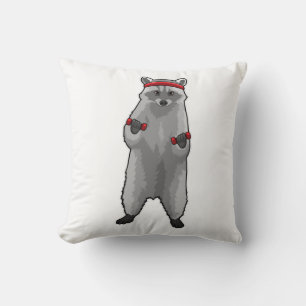 Cojín Decorativo Racoon at Fitness with Dumbbells