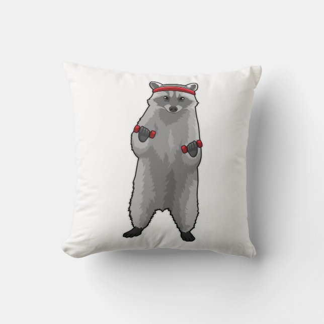 Cojín Decorativo Racoon at Fitness with Dumbbells (Anverso)