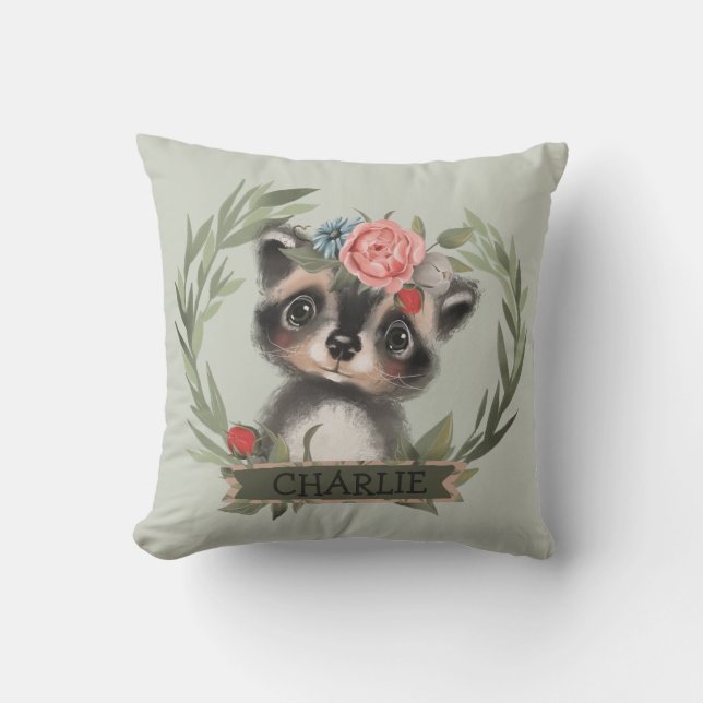 Cojín Decorativo Racoon del bebé floral (Anverso)