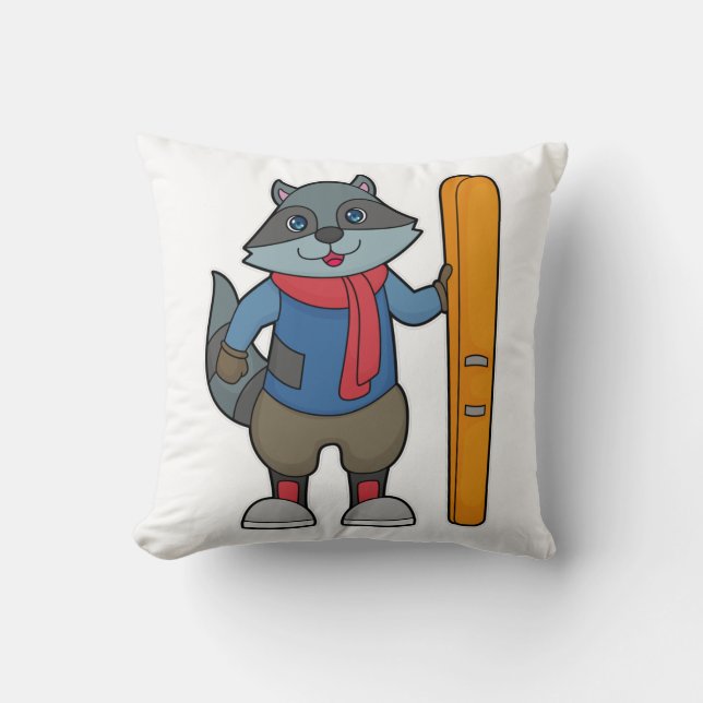 Cojín Decorativo Racoon Skier Ski (Anverso)