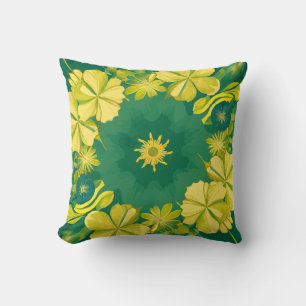 Cojín Decorativo Radiancia floral: patrón botánico amarillo y verde