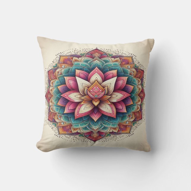 Cojín Decorativo Radiant Lotus Mandala: La serenidad floreciente (Anverso)