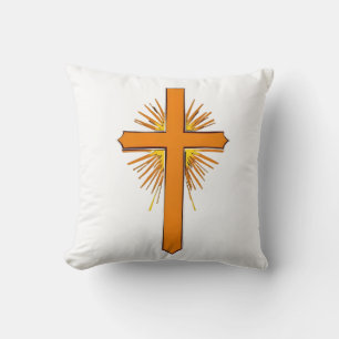 Cojín Decorativo Radiant Orange Christian Cross Illustration