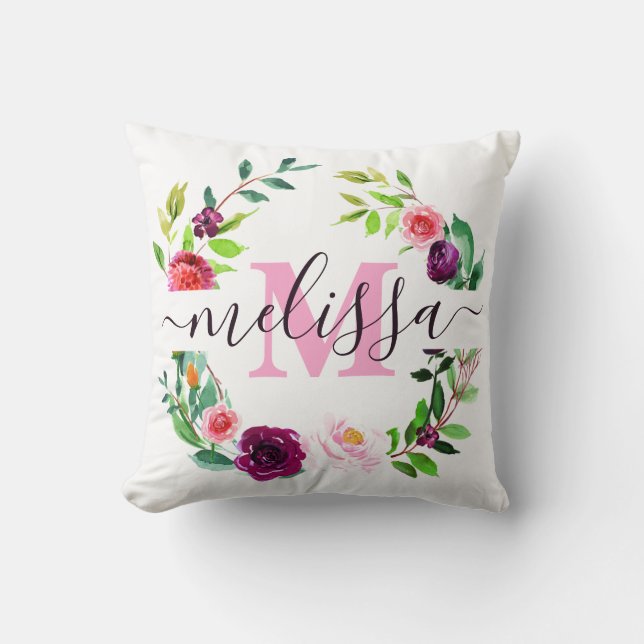 Cojín Decorativo Radiante corona de flores personalizadas (Anverso)
