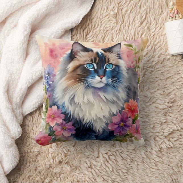 Cojín Decorativo Ragdoll Cat Floral Retrato artístico (Manta)
