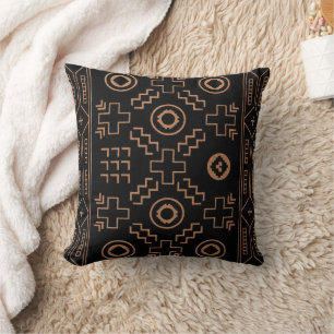 Cojín Decorativo Raíces doradas: Elegancia marroquí negra y tribal