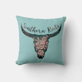 Cojín Decorativo Raíces sureñas Longhorn Country Rosa y Verde