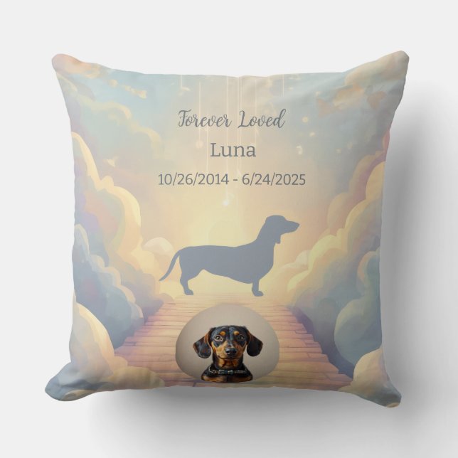 Cojín Decorativo Rainbow Bridge Dachshund Memorial Pillow Custom (Anverso)