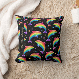 Cojín Decorativo Rainbow Dolphin Throw Pillow – Customizable Name