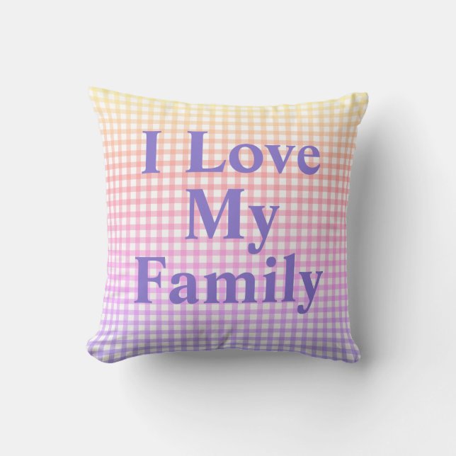 Cojín Decorativo Rainbow Gingham personalizado "Yo amo a mi familia (Anverso)