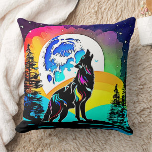 Cojín Decorativo Rainbow Lunar Wolf Howf Art
