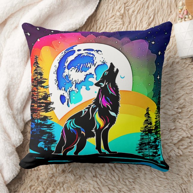 Cojín Decorativo Rainbow Lunar Wolf Howf Art (Manta)