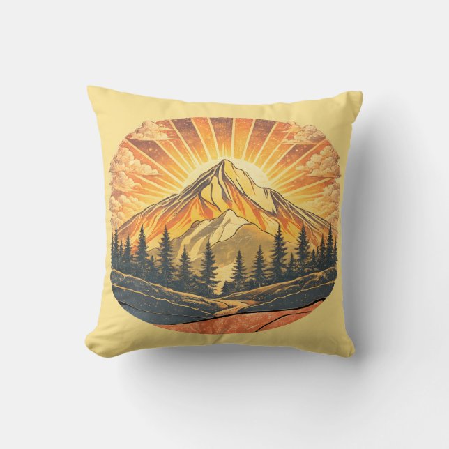 Cojín Decorativo Rainbow Mountain Peak | Retro Mountains Sunrise  (Anverso)
