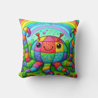 Cojín Decorativo Rainbow Patchwork Whimsical Colorful Octopus