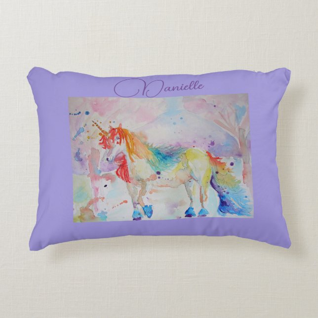 Cojín Decorativo Rainbow Unicorn Chicas rosados Nursery Love Cushio (Anverso)