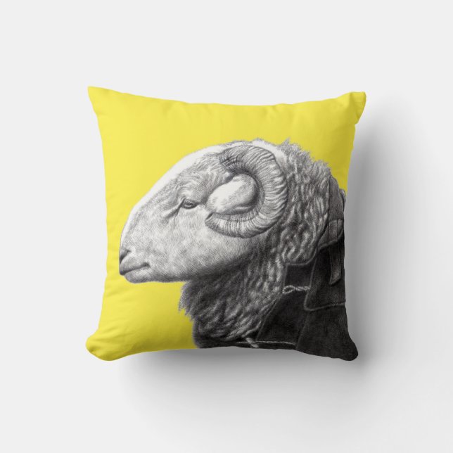 Cojín Decorativo Ram de Herdwick en Abrigo de Duffel (amarillo retr (Anverso)