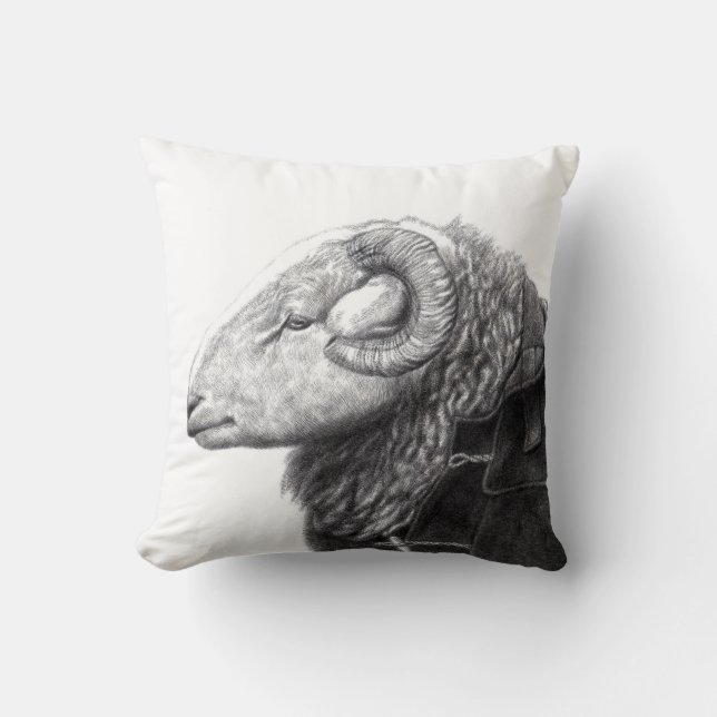 Cojín Decorativo Ram de Herdwick en el Abrigo de Duffel (Nieve) (Anverso)