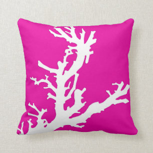 Cojín Decorativo Rama coralina - blanco en rosa fucsia