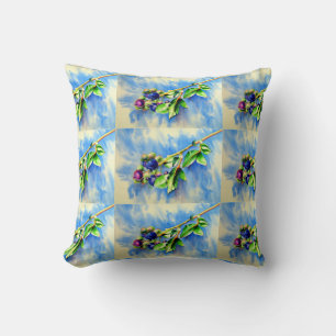 Cojín Decorativo Rama de arándano azul, pintura acuarela
