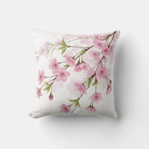 Cojín Decorativo Rama de flor de cerezo acuarela floral rosa