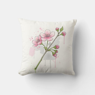 Cojín Decorativo Rama de flor de cerezo en acuarela moderna
