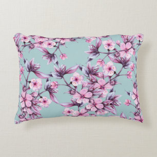Cojín Decorativo Rama de fondo con flores de cerezo rosa. Sello