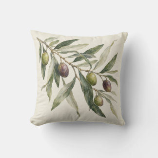 Cojín Decorativo Rama de olivo Acuarela botánica marfil