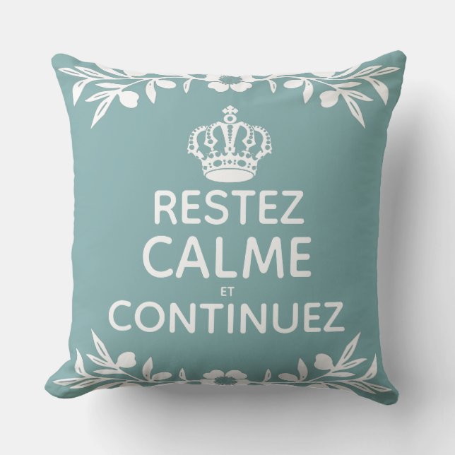 Cojín Decorativo rama de olivo azul blanco French Keep Calm On (Anverso)