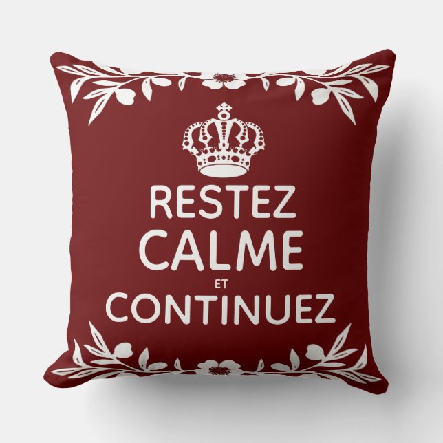 Cojín Decorativo rama de olivo blanca roja Mantener la calma (Anverso)