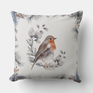 Cojín Decorativo Rama de pino de perchero de pájaros de invierno pi